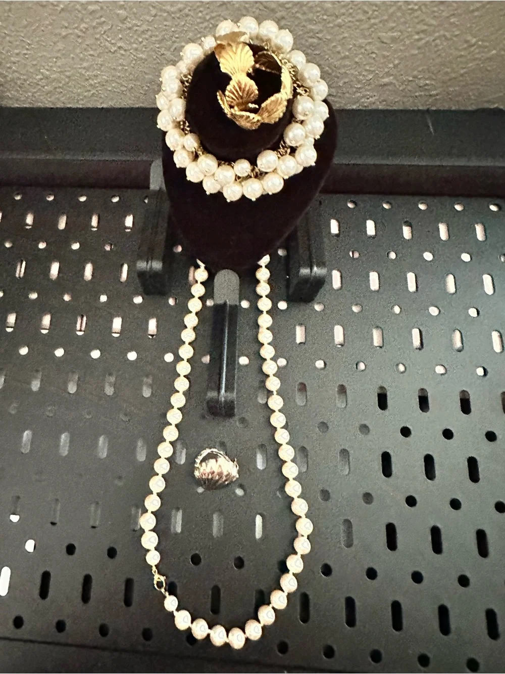 Gold and Pearl Necklace, Bracelet , Ring and earrings Set